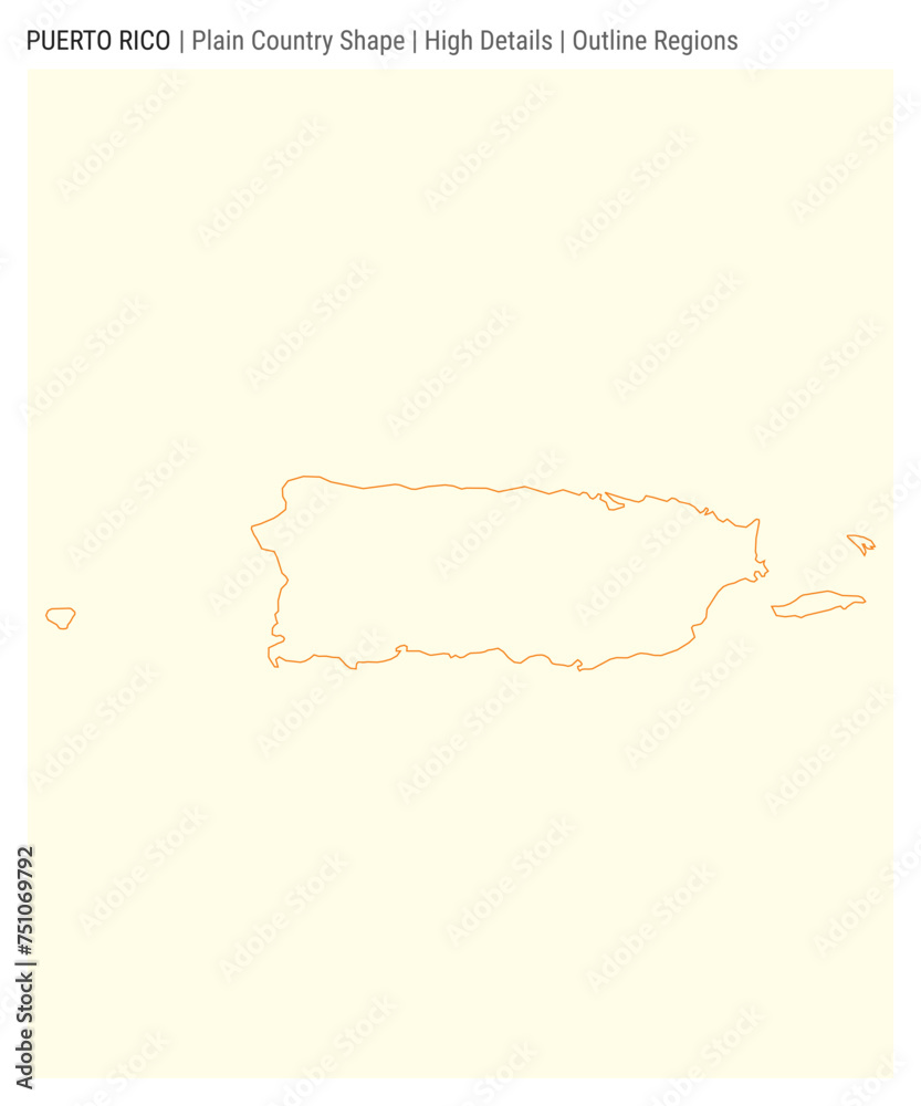 Puerto Rico plain country map. High Details. Outline Regions style. Shape of Puerto Rico. Vector illustration.