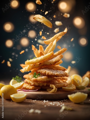 French fried chips  deep fried potato  cinematic food photography