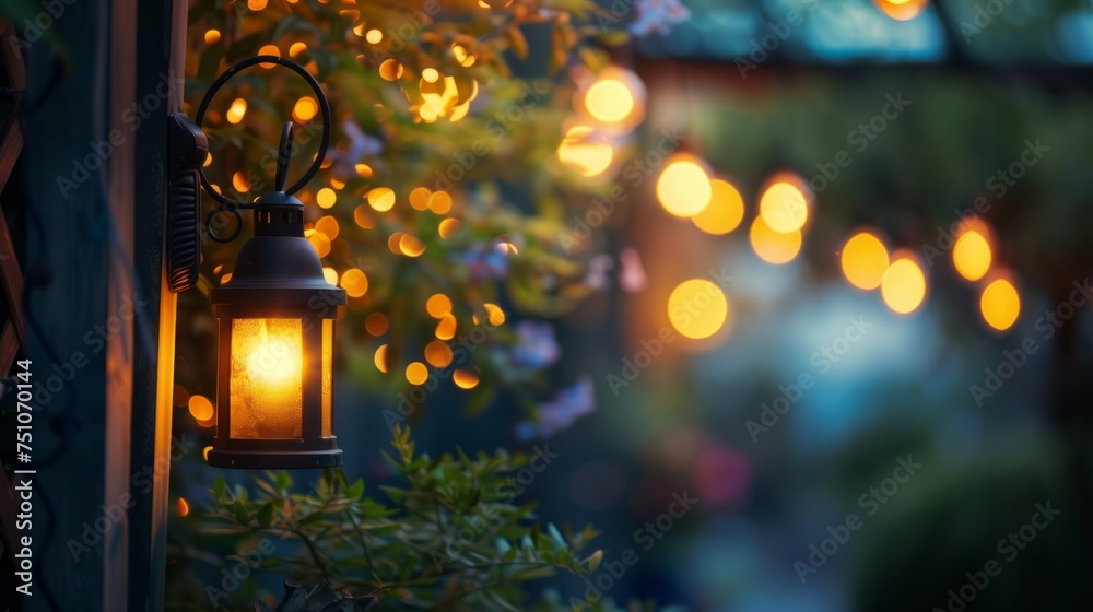 Lantern Hanging Beside Tree on Wall