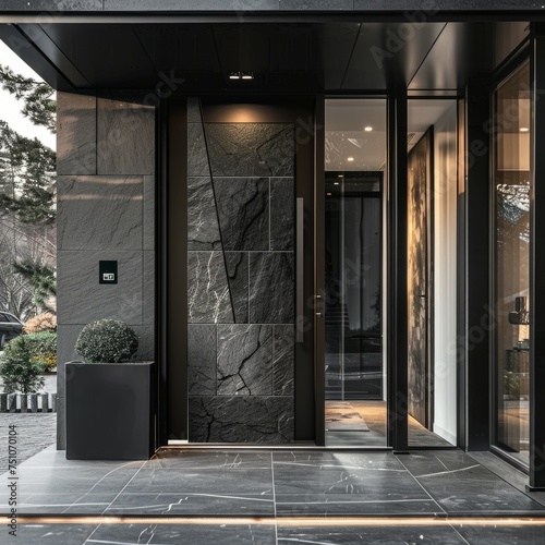 Modern Black and White Building With Large Door