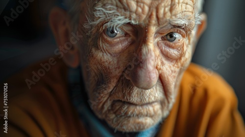 Wrinkled Old Man Staring at Camera