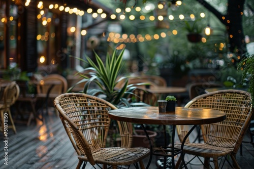 Table With Chairs and Potted Plant Outdoors