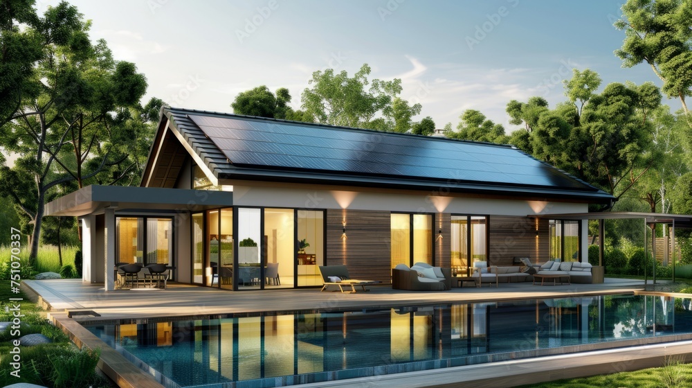 Modern House With Pool and Solar Panel