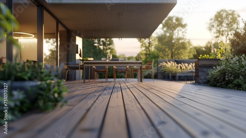 Wooden Deck in Front of Modern Home