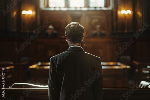 Man in Suit Standing in Front of Bench