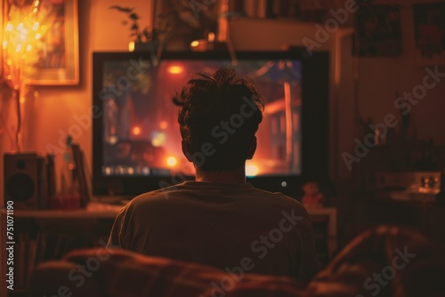 Man Watching Television in Living Room