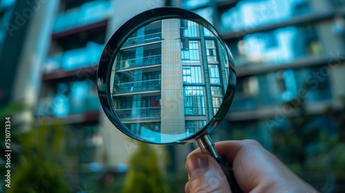 Person Holding Magnifying Glass in Front of Building