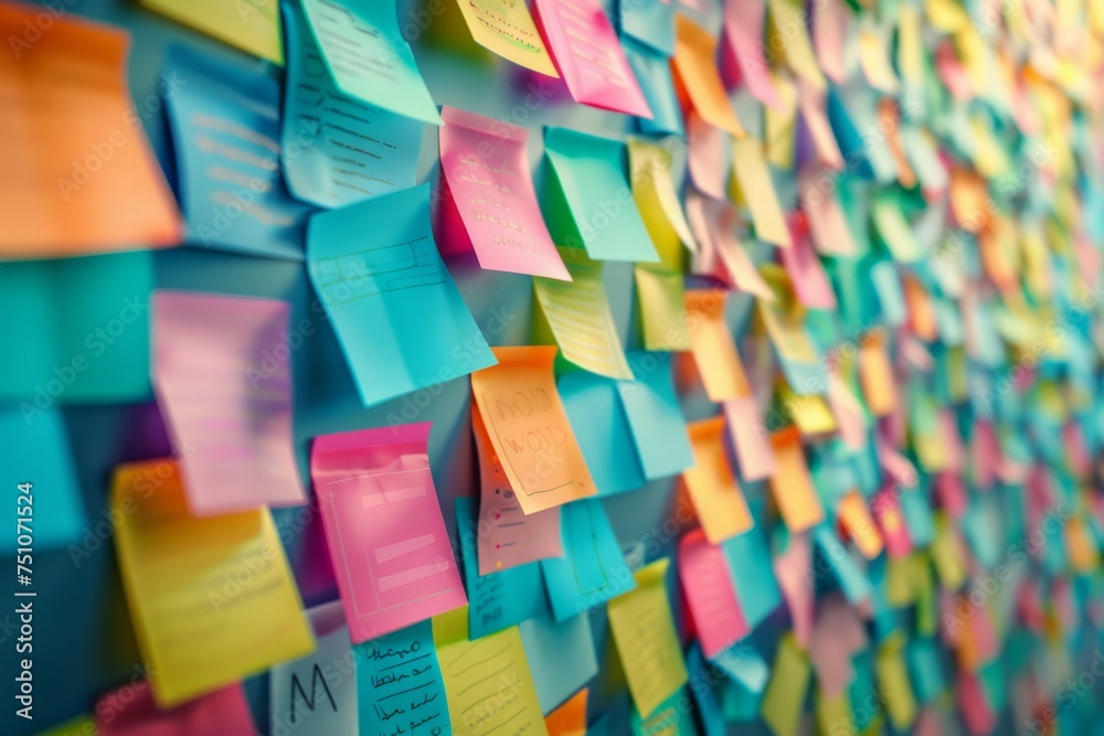 Colorful Wall Covered in Sticky Notes