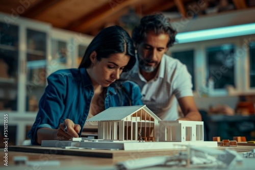 Man and Woman Examining House Model