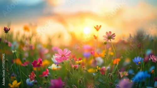 Vibrant Flowers in Sunlit Field