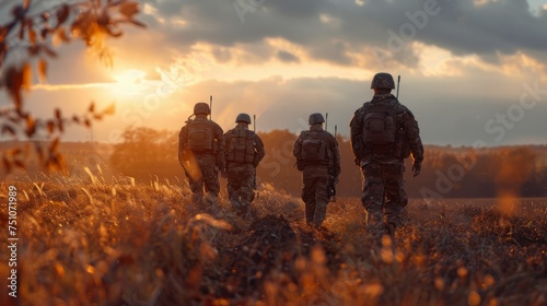 Group of Soldiers Walking Through Field