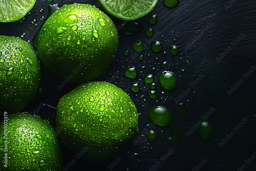 Seedless lemon lime, cut green lemon on black background Seedless lemon lime, cut green lemon on black background