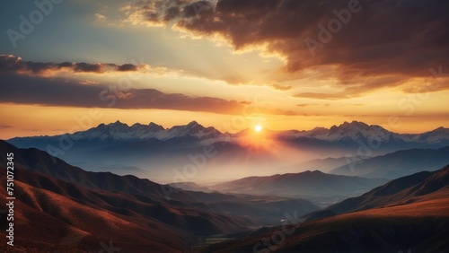 Capture the breathtaking moment as the sun sets behind the distant mountains, colors of the sky and the sense of peace