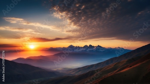 Capture the breathtaking moment as the sun sets behind the distant mountains, colors of the sky and the sense of peace