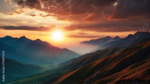 Capture the breathtaking moment as the sun sets behind the distant mountains  colors of the sky and the sense of peace