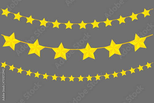 Three strings of yellow stars decreasing in size, set against a dark gray background. Vector illustration. EPS 10.
