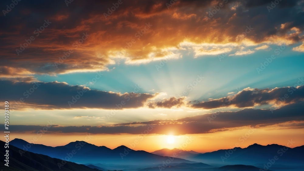 Fototapeta premium Capture the breathtaking moment as the sun sets behind the distant mountains, colors of the sky and the sense of peace