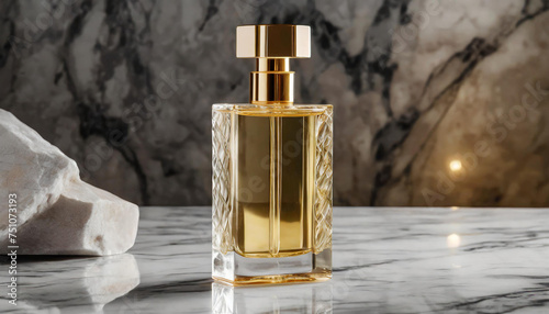 perfume bottle on the marble table