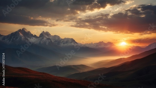 Capture the breathtaking moment as the sun sets behind the distant mountains  colors of the sky and the sense of peace