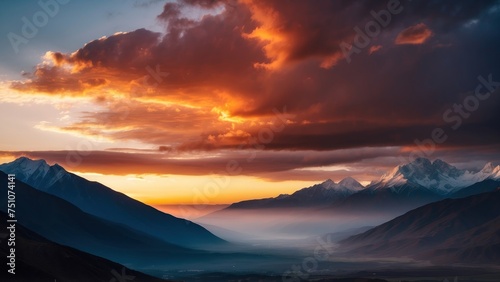 Capture the breathtaking moment as the sun sets behind the distant mountains  colors of the sky and the sense of peace