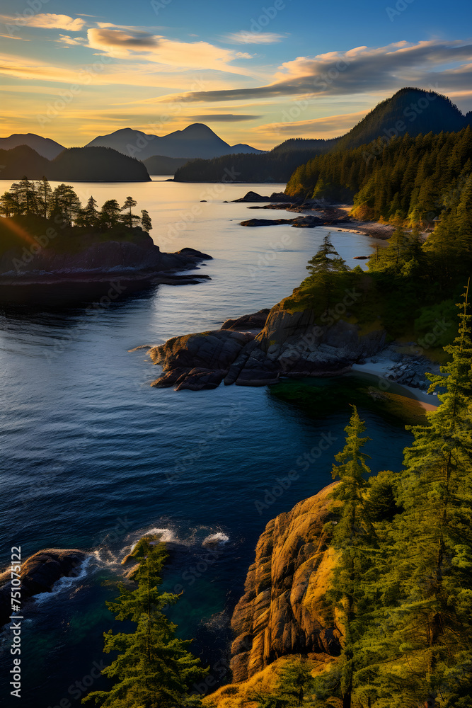 Magnificent Dawn Break at British Columbia: A Harmony of Coastal Scenery