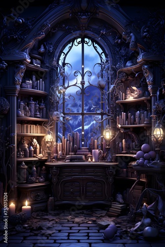 Illustration of a fantasy baroque interior - 3D render