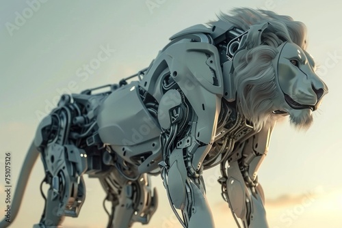 Futuristic lion robot, mechanical robot. Generative AI. © Dusit