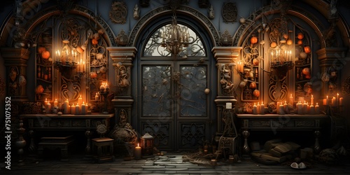3d illustration of a fantasy room with a fireplace and christmas decorations © Iman