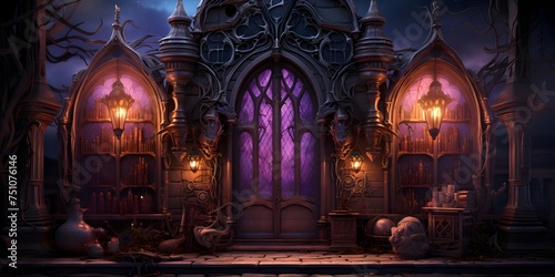 Mystical gothic interior with an old church. 3d rendering