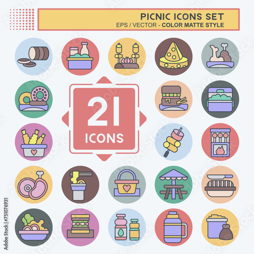 Icon Set Picnic. related to Holiday symbol. color mate style. simple design editable. simple illustration