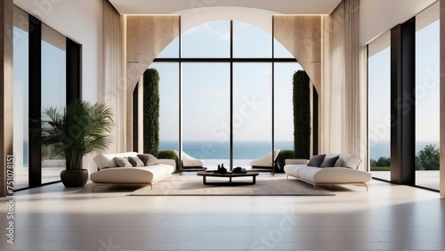 Describe the grand entrance of your modern villa  with sleek Italian design  a dramatic foyer  and an immediate view that takes your breath away