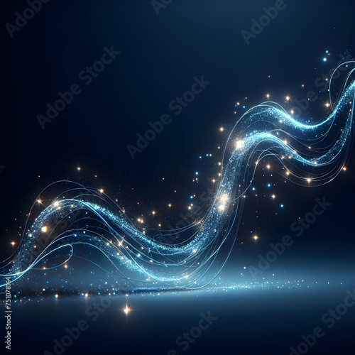  stream of glowing sparkling light line in wavy motion element abstract light background