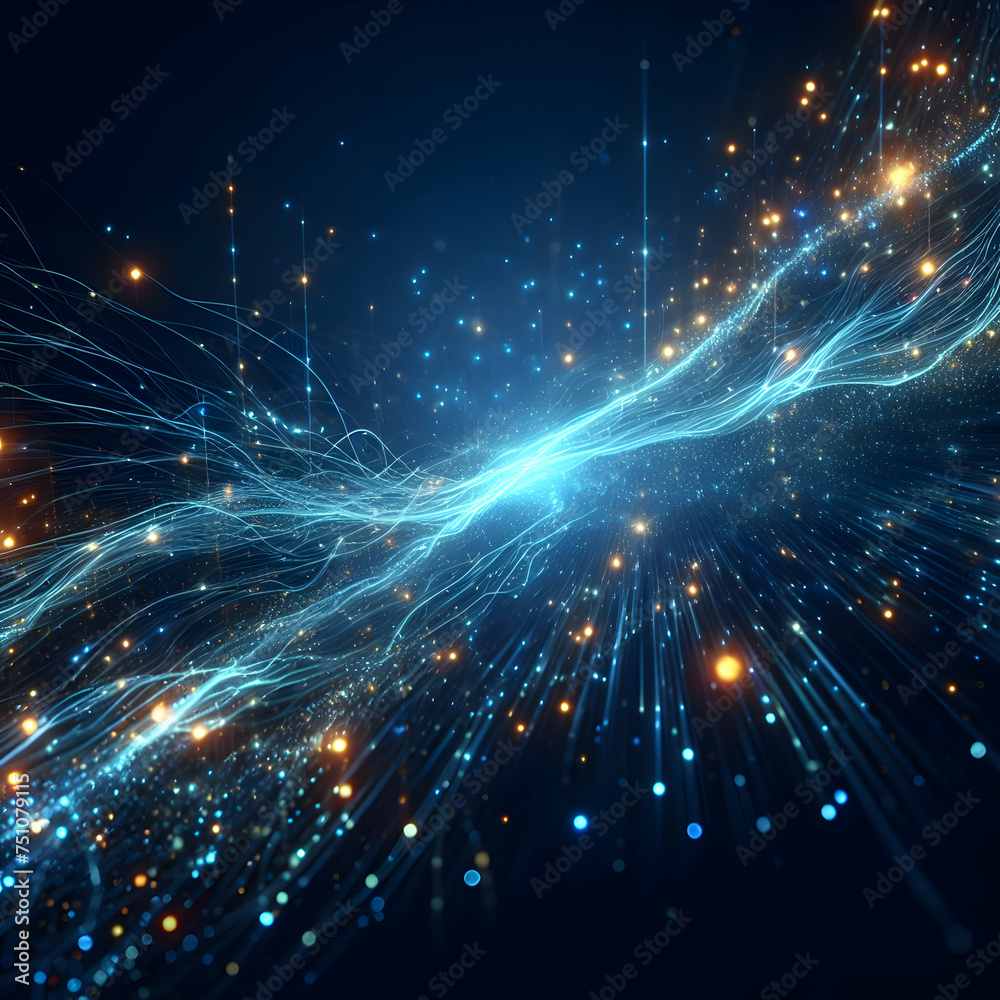 Obraz premium Abstract Wave Stream of Glowing Sparkling Light Line in Wavy Motion element abstract light background