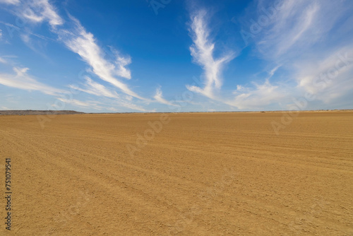 Arid landscape in Punta Gallinas desert and blue sky. Guajira, Colombia.