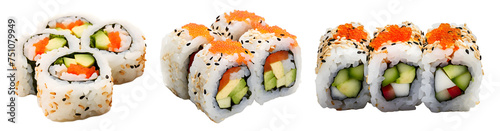 California Roll isolated on a transparent PNG background, white background , Generative Ai
