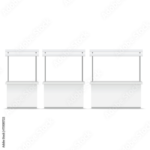 White blank advertising POS POI PVC Promotion counter booth. Vector