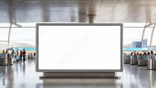 Blank horizontal white billboard at airport background. For advertisement placement.