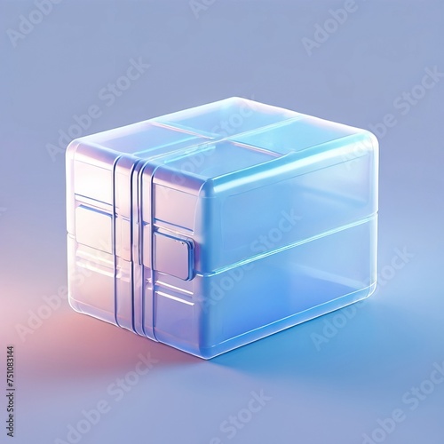 Glossy stylized glass icon of cargo, container, shipping, box, storage, warehouse, store, transportation, goods
