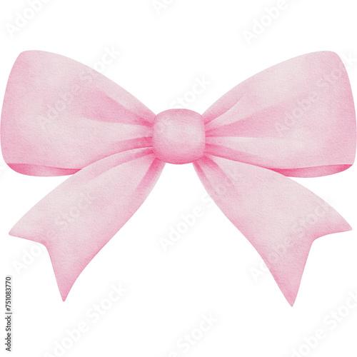 Pink bow on a transparent background, Pink ribbon, Hand painted watercolor, PNG photo