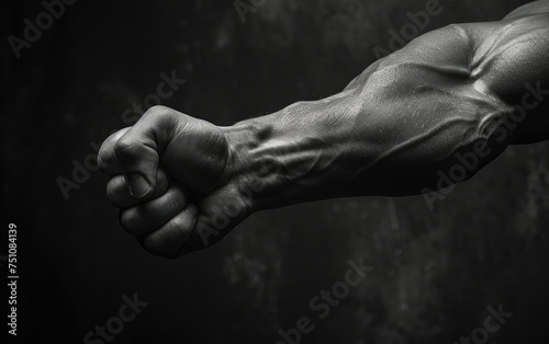 Close-up of a clenched male fist showing strength and power, with a dark background.
