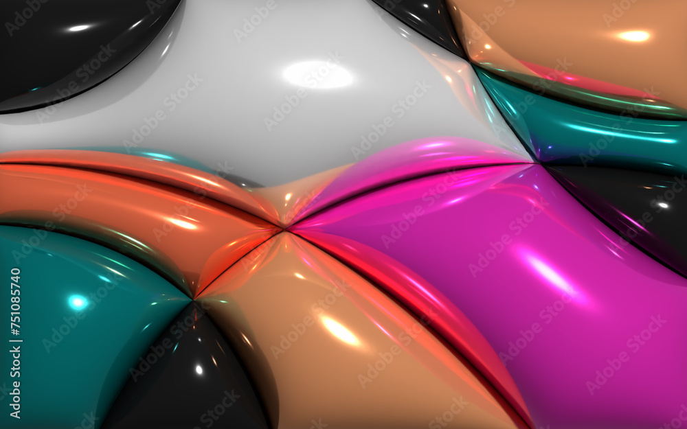 Abstract and colorful 3d shiny curve background. Inflated glossy and metallic curve layer backdrop. Modern futuristic background copy space for poster, banner, wallpaper, presentation, or catalog.