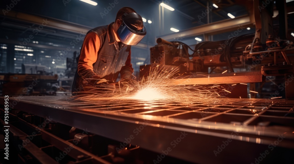 CNC Laser Plasma. Workers focus on selection of laser plasma cutting at a metal fabrication factory. CNC Laser Plasma. Workers focus on selection of laser plasma cutting at a metal fabrication factory.