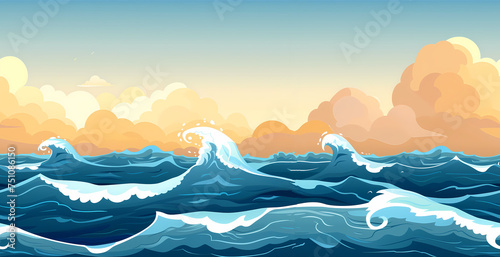 Horizontally tileable texture of Seamless Tranquil Seascape in Warm Hues