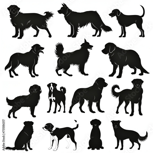 set of dogs silhouettes on white
