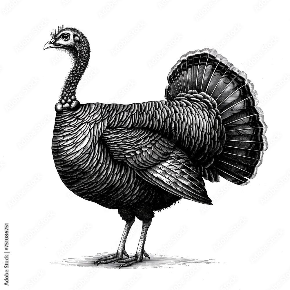 Obraz premium black and white goose on white, turkey silhouette