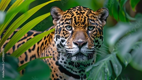Beautiful jaguar up close in the woods. Amazing Wildlife.