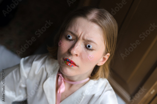 Sinister Halloween portrait of woman with creepy eyes