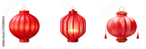 A vibrant 3D icon set of red lanterns, perfect for festive occasions like Chinese New Year celebrations and decorative events.