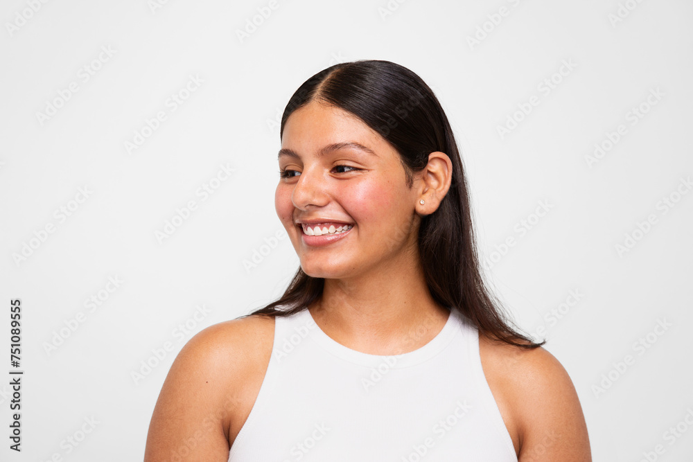 Young woman without makeup dressed in white Young woman without makeup dressed in white