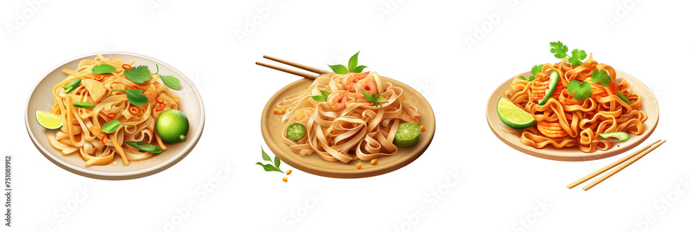 A vibrant 3D icon set of delectable noodle dishes, perfect for food events, promotions, or culinary showcases.
